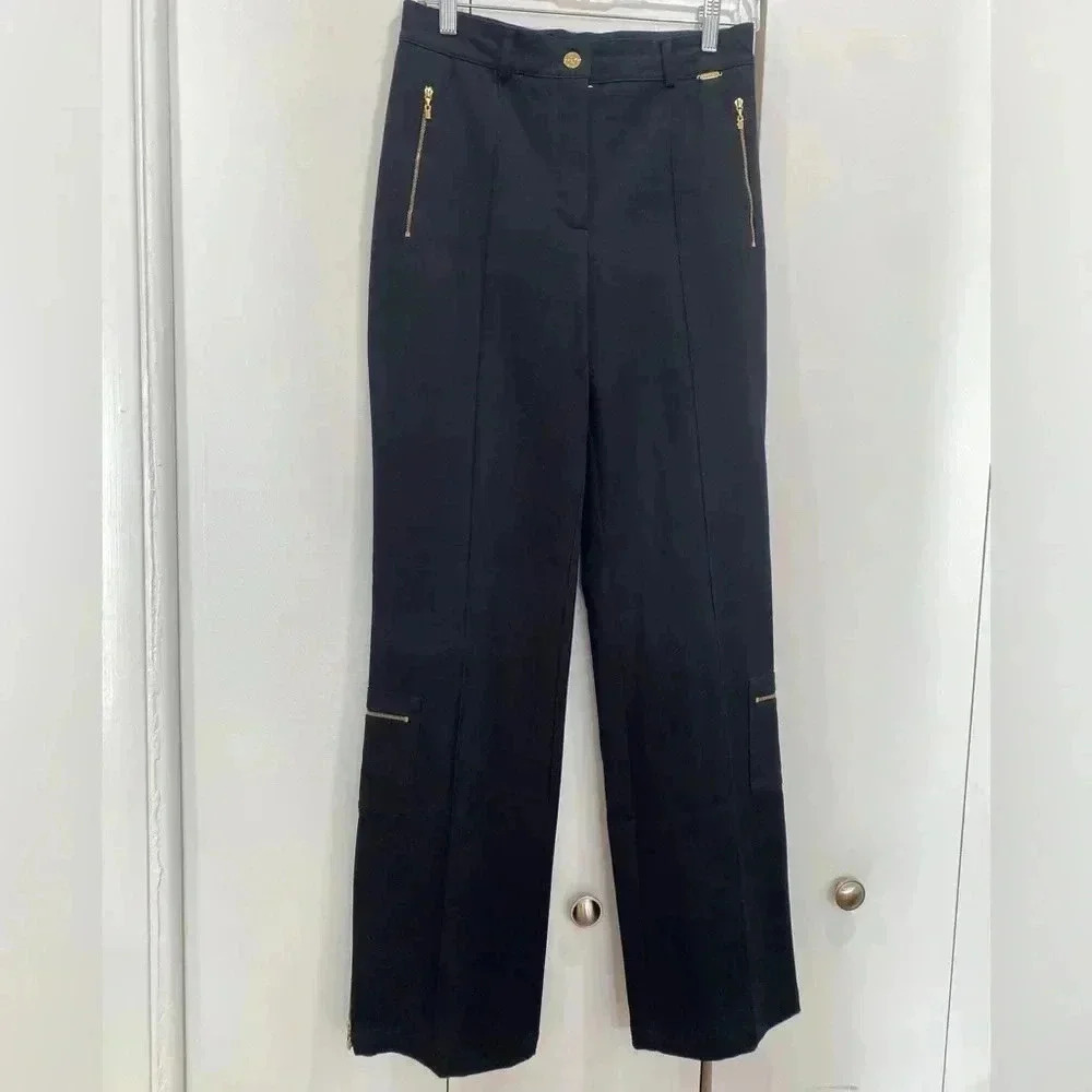 St.John Sport by Marie Gray Black Utility Pants with Gold Zippers Sz 6